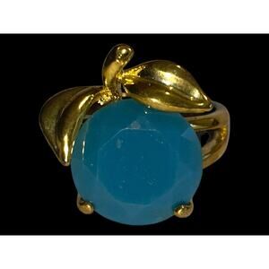 Vintage Sarah Coventry Ring | Blue Faceted glass stone | Gold Toned | EUC | Sz 9